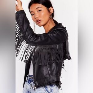 NWOT Copperose faux leather fringe jacket